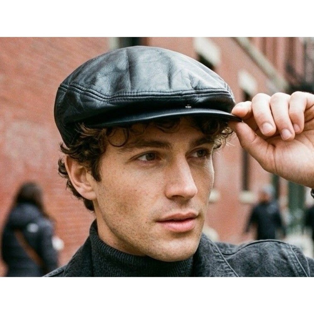Vintage Wilsons Leather Made in USA Snap Brim Newsboy Cabbie Cap Hat Mens Large
